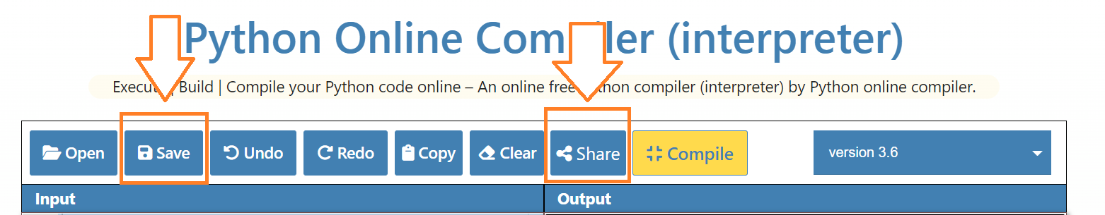 Python Online Compiler save and share